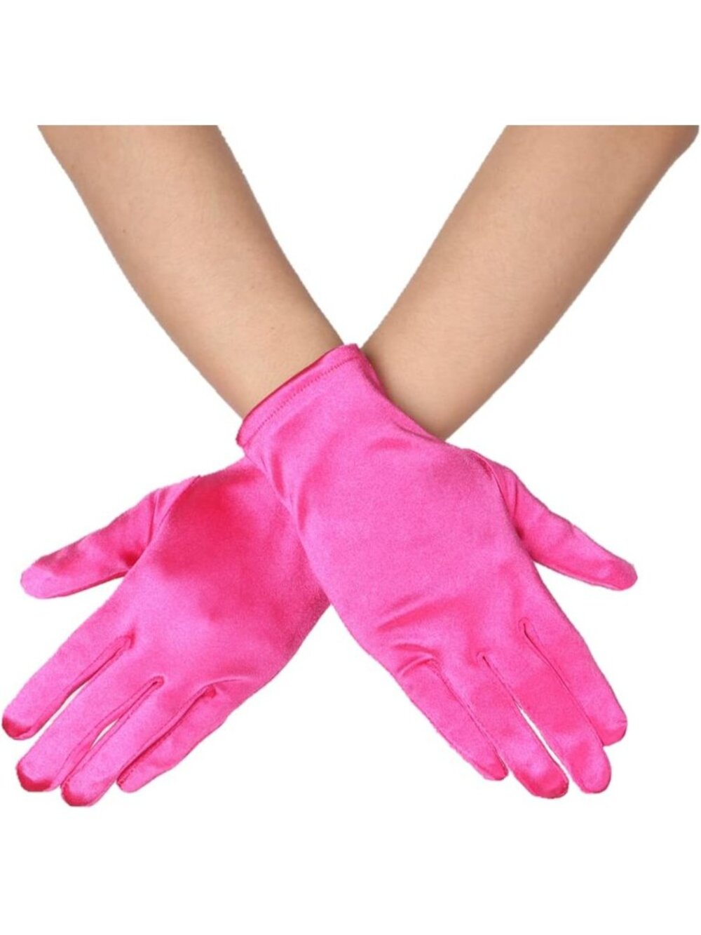 Women Rose Wrist Length Vintage Style 9 Inches Short Satin Mittens Opera Gloves